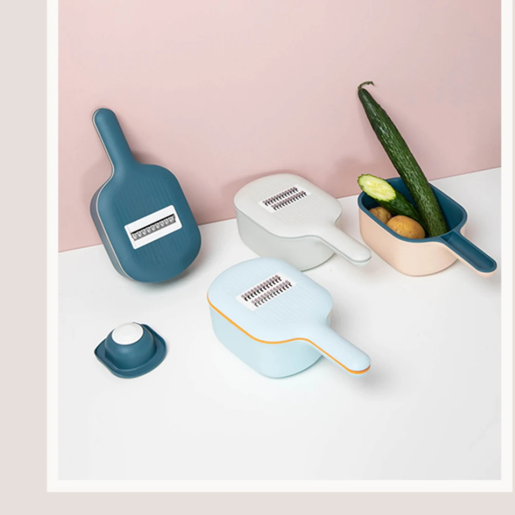 

Multifunctional Kitchen Slicer Container Drain Basket Grater with Portable Handle for Vegetable Shredding and Draining Dark Blue