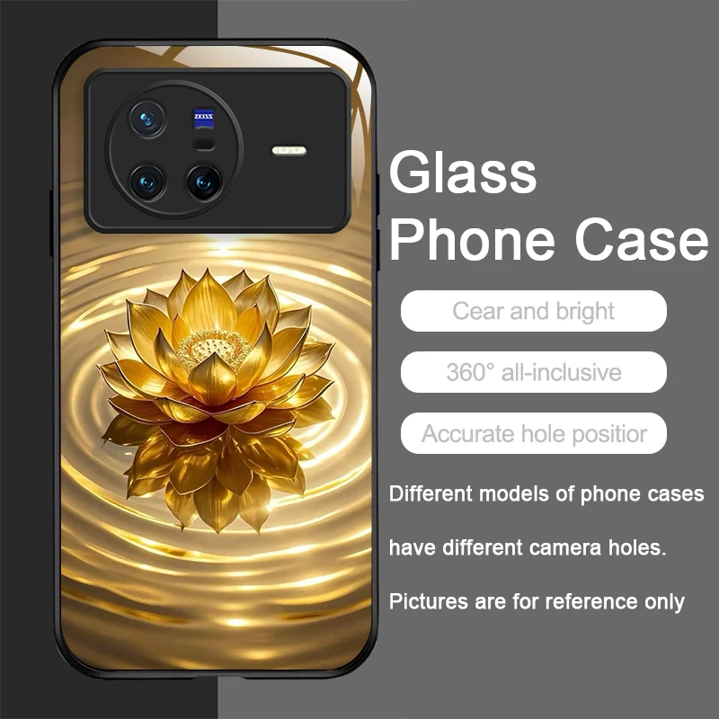 الإبداعية الذهبي لوتس زهرة نمط الزجاج المقسى جراب هاتف ل ممن لهم رينو 13 F 12 11 برو 10 SE البحث X3 لايت X8 A58 A78 غطاء