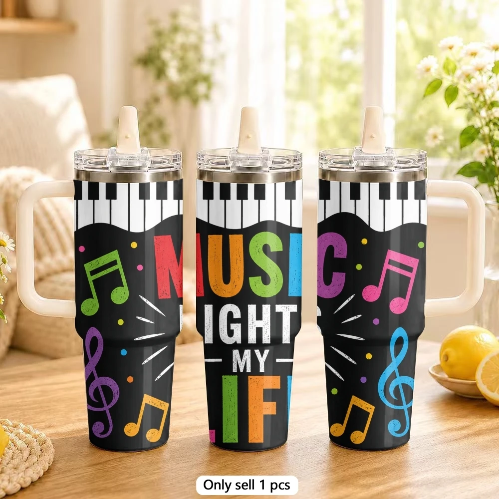 Piano Design Vacuum Flasks 40oz Stainless Steel Tumbler with Handle Straw Lid Vacuum Insulated Double Wall Leak Proof