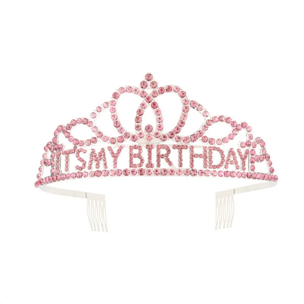 It\'s My Birthday Tiara Crown Rose Gold Rhinestone Headband Gifts for Girls Women Happy Birthday Party Favor Decorations Supplies