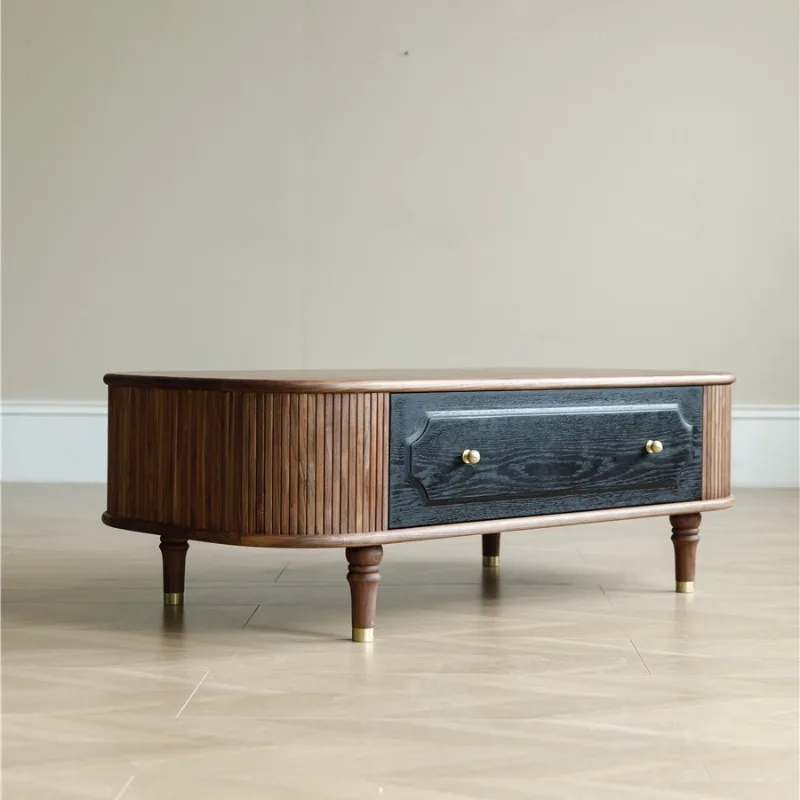 

Black walnut French retro coffee table living room household oval coffee table