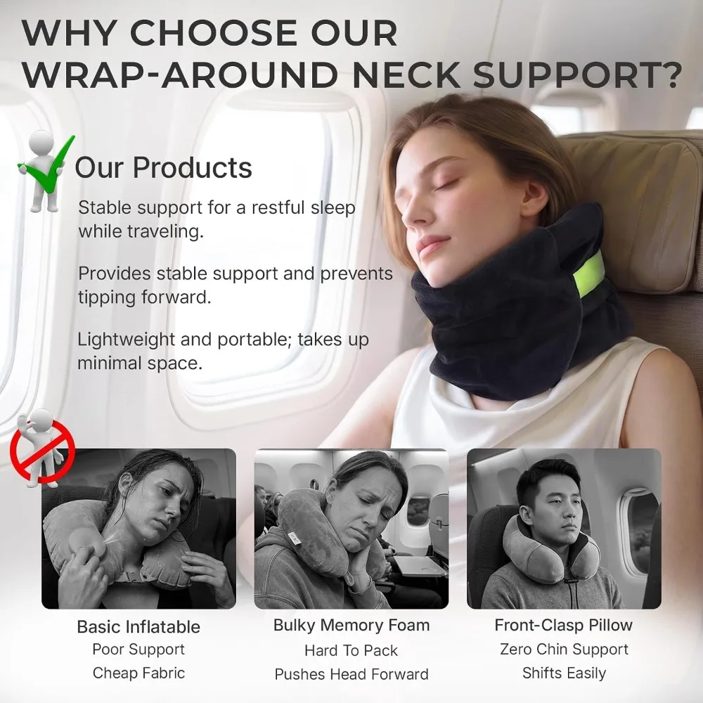 Ergonomic Wraparound Support Neck Pillow for Travel U-shaped Lightweight Portable for Airplane Car Office Rest Long Trip Sleep