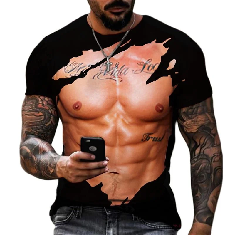 

Fashion Muscle Male Model 3d Printed T-shirts Top Men Summer Clothing O Neck Short Sleeve Tees Abdominal Muscle Graphics T Shirt