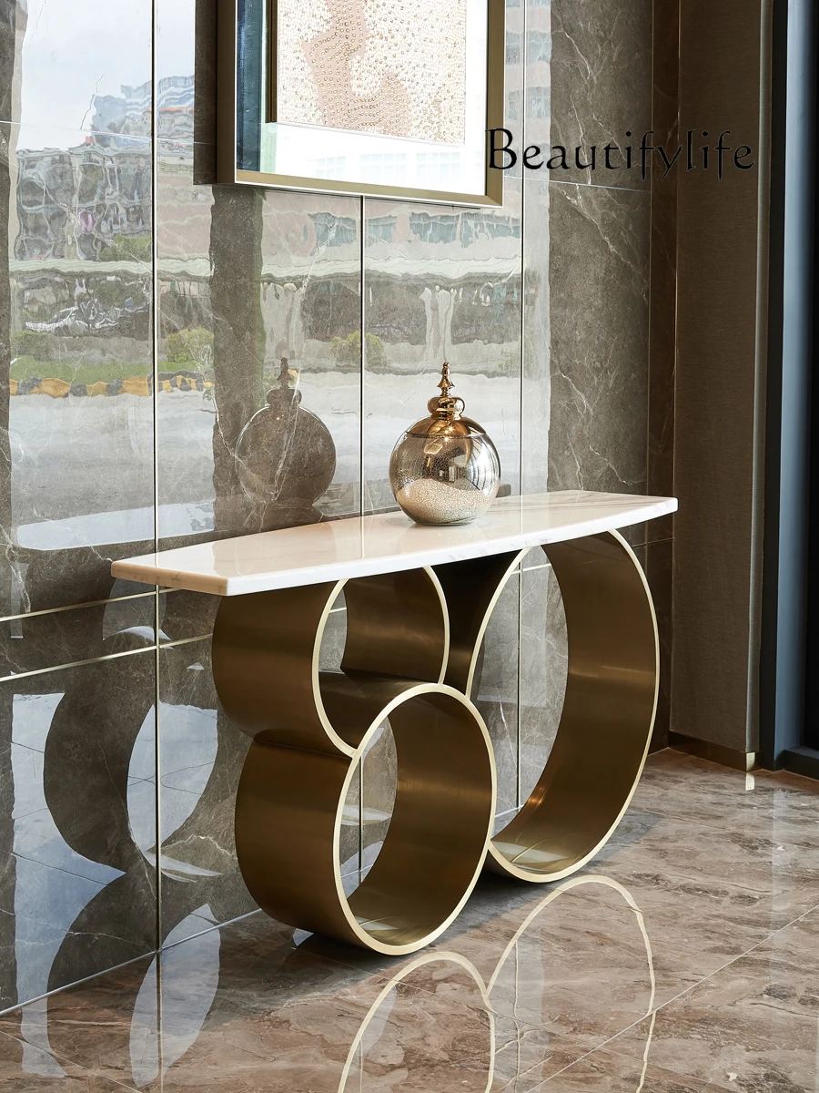 Light Luxury Italian Style Console Hotel Bar Several Desk Marble Console Tables Semicircle Narrow Table Hallway