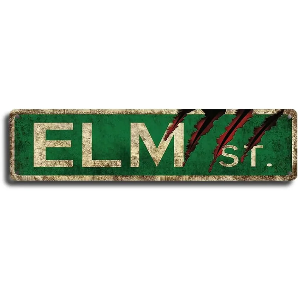 „Elm Street“ Vintage Metallblech-Horrorfilmschild – Man Cave Badezimmer Schlafzimmer Dekor