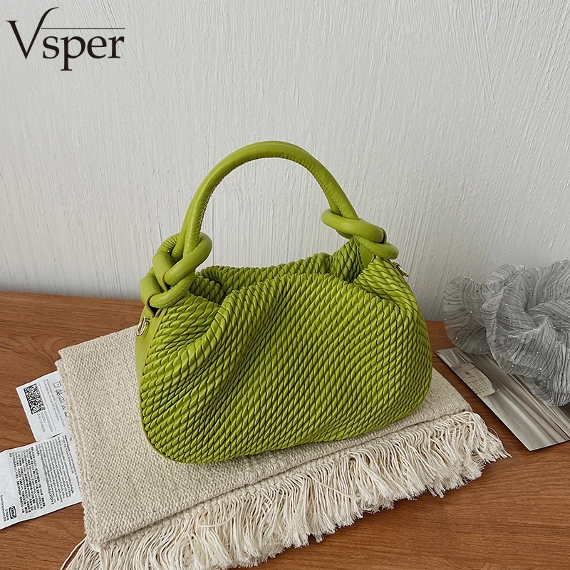 Vsper Pleated Design Cloud Handbags For Women 2026 New Fashion Luxury Designer Top-handle Bag Solid Color Shoulder Crossbody Bag