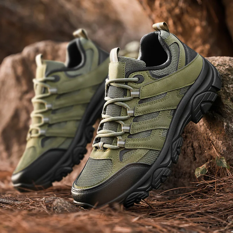 

Summer Green Hiking Shoes Men Big Size 46 Mesh Breathable Walking Shoes For Men Anti-Slip Platform Mountaineering Sneakers Male