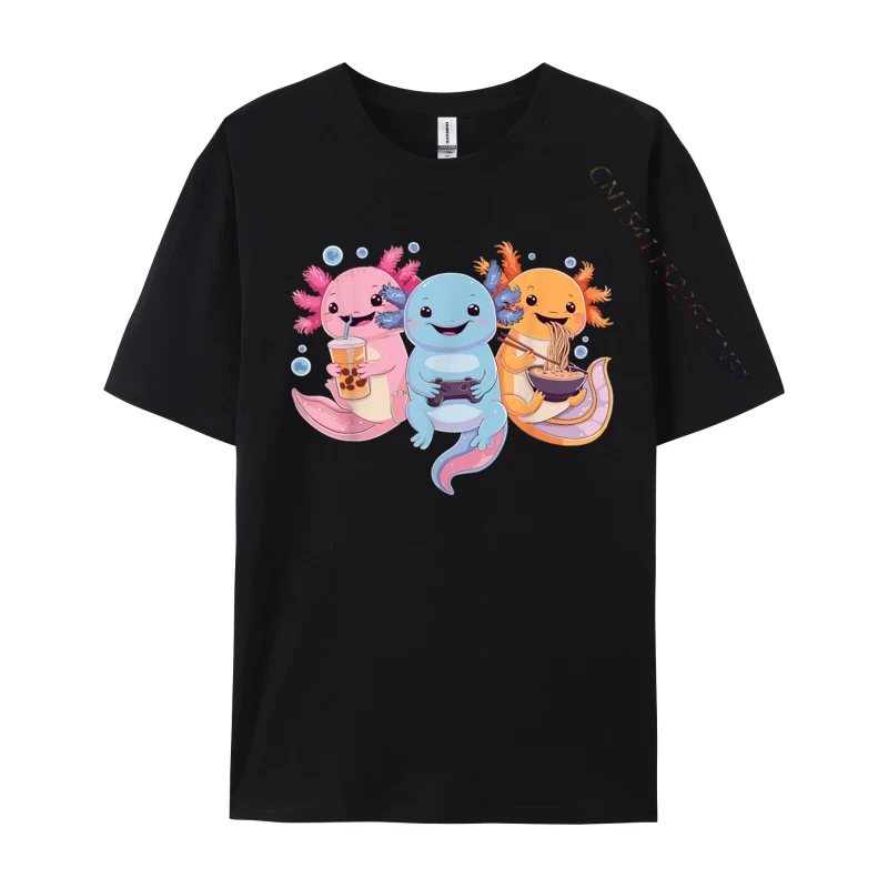 Axolotl Boba Tea Bubble Tea Axolotl Gaming Ramen Axolotl Fitness Tight Family Cotton Fabric Men Tops Shirts Casual Tee Shirts