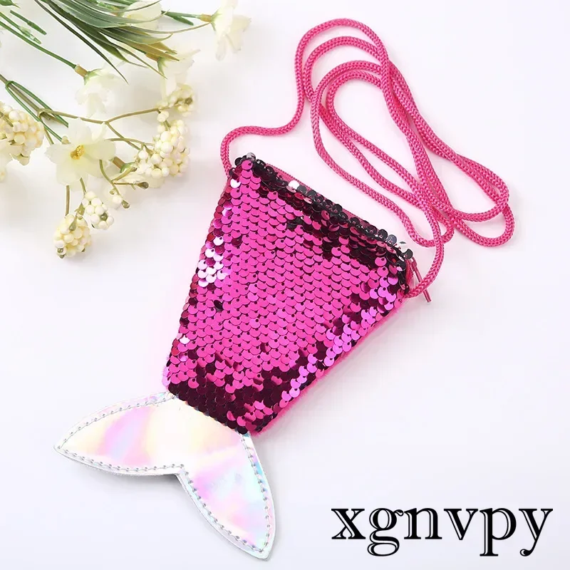 xgnvpy Kids Cute Fashion Mermaid Mini Sequin Girl Bag Lightweight Single Shoulder Crossbody Bag for Baby