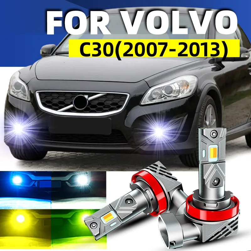 2pcs Car LED Front Fog Lights Bulbs Dual Colors Switchback White Yellow For Volvo C30 2007 2008 2009 2010 2011 2012 2013