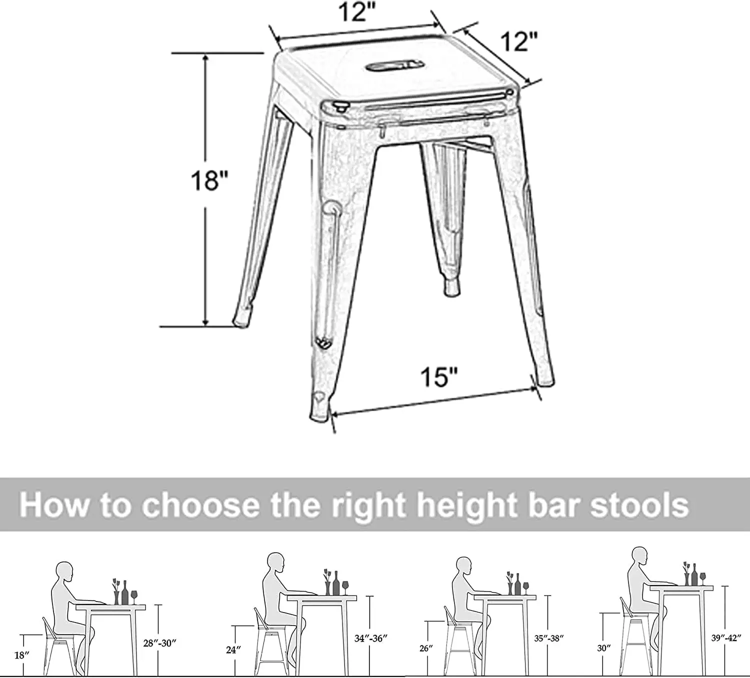 Taburetes de Metal industriales para el hogar, taburetes de aula apilables para interiores y exteriores, silla de comedor de 18 pulgadas, Juego de 4