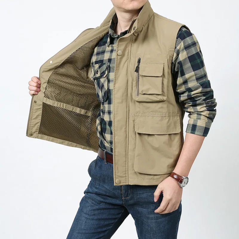 Man Sleeveless Parka Spring VEST Summer Fishing Clothing Best Jacket Work Men's Hunting Camping Mesh Mens Jackets and Coats Coat