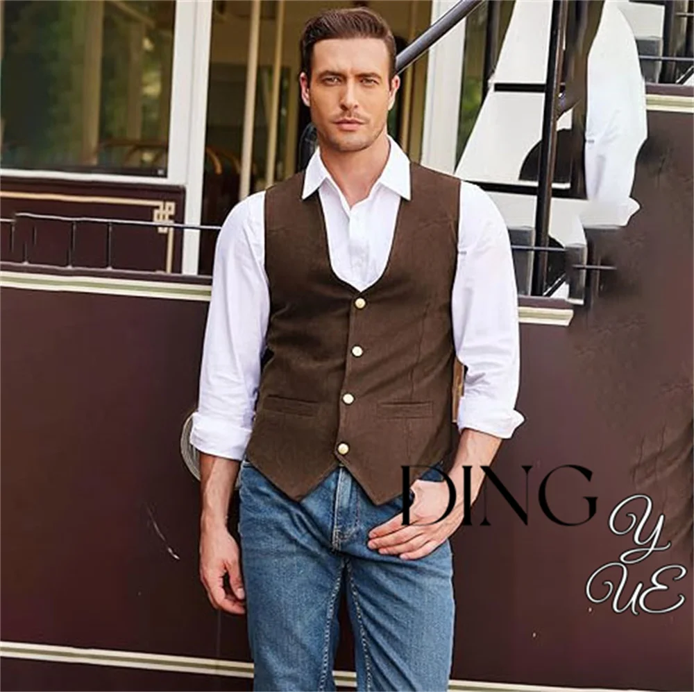 Men\'s Suede Leather Suit Vest Casual Western Vest Jacket Slim Fit Vest Waistcoat