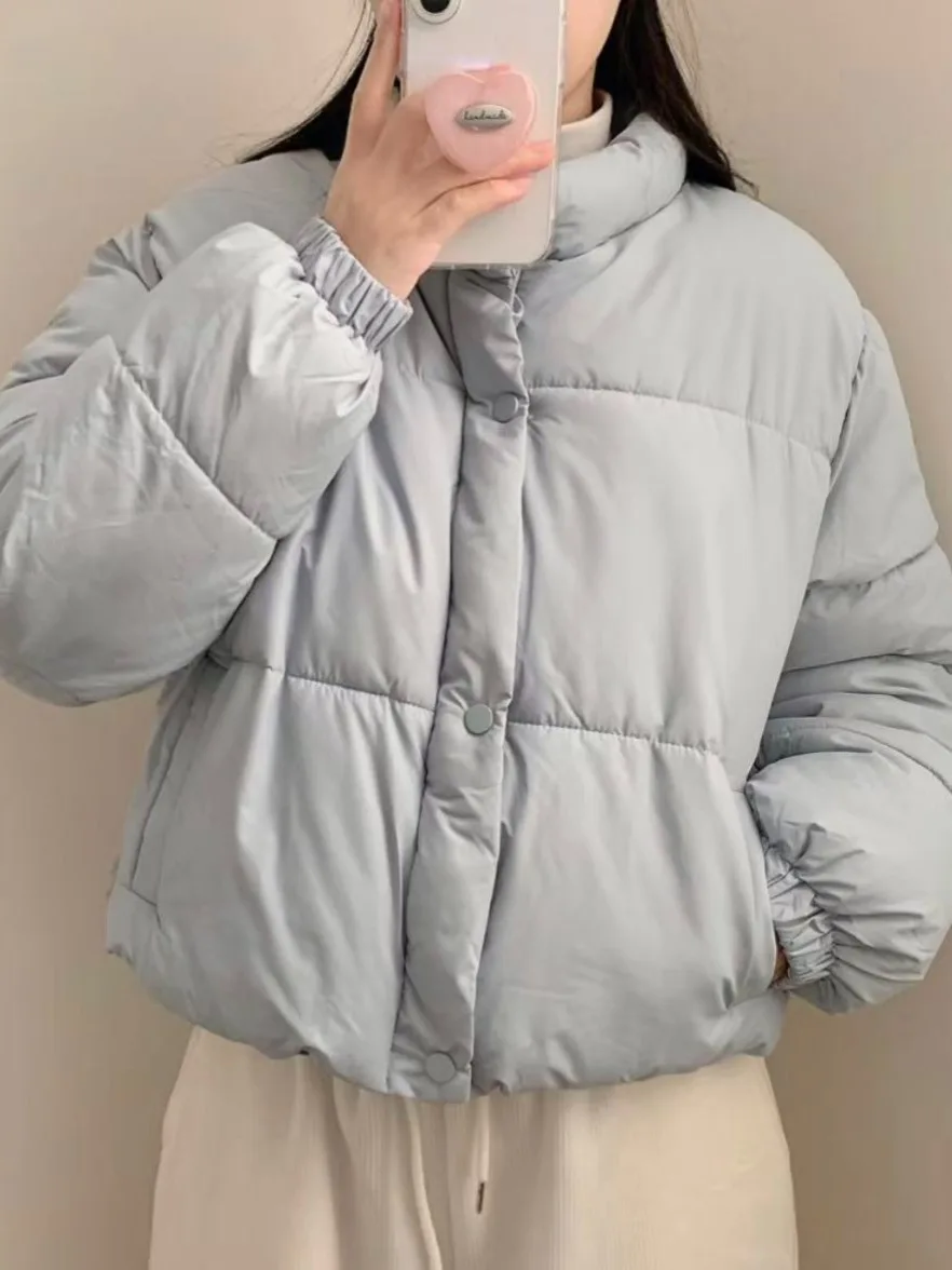 

Шикарное зимнее свободное универсальное простое теплое длинное хлопковое пальто на молнии с воротником-стойкой, женское хлопковое пальто с хлебом