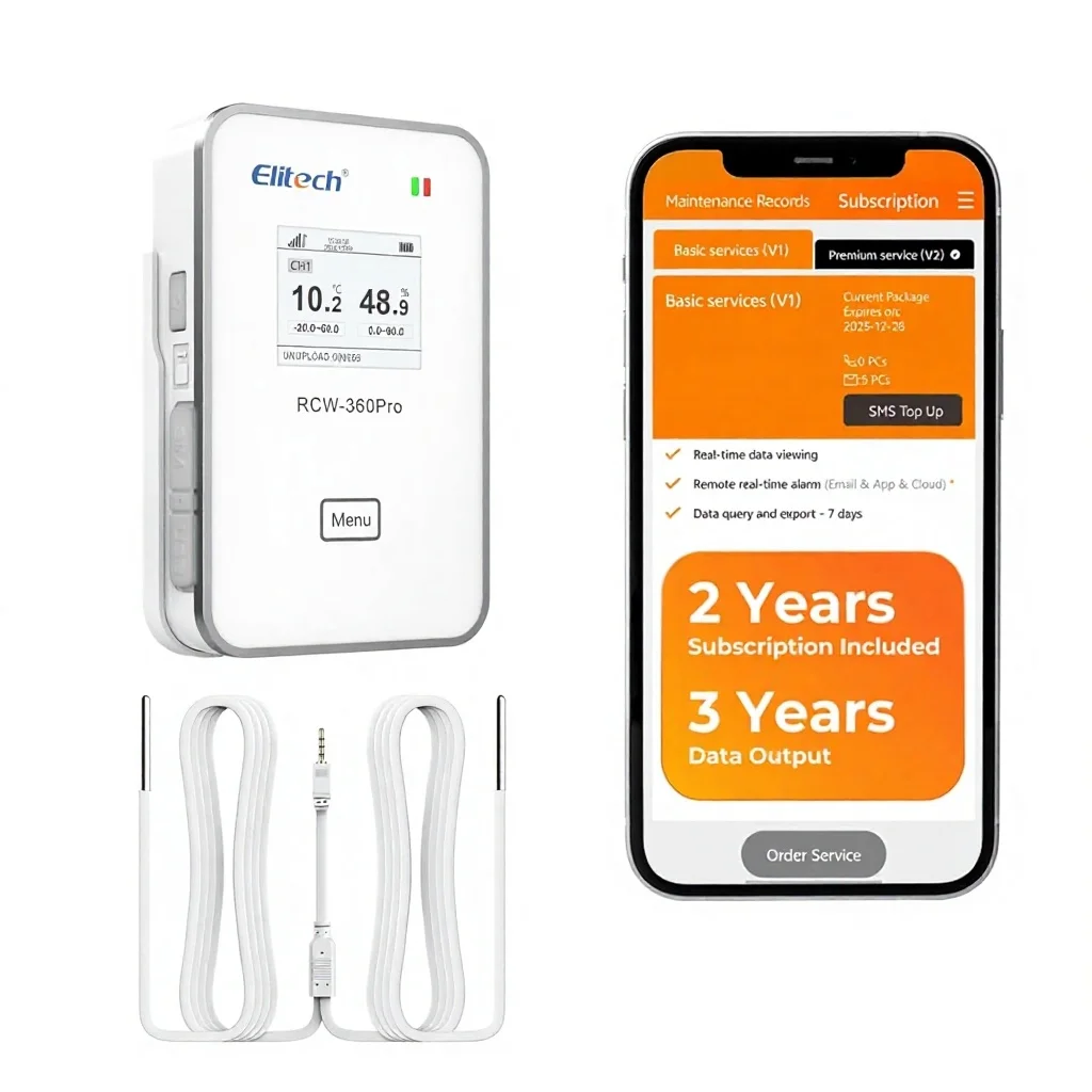 Elitech 4G Cellular WiFi Temperature Humidity Data Logger 16.4ft External Dual Temp Probe -40~176F Real-Time Cloud mo ni toring