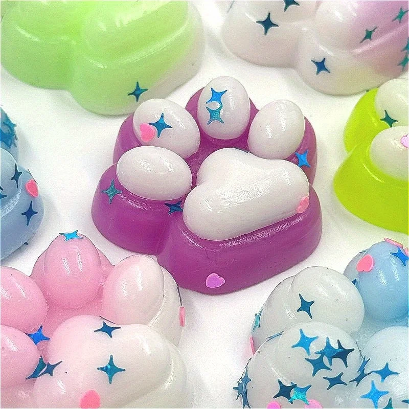 Random ColorGlitterStarCat PawSquishyToySoftTPRTransparentSqueezeFidgetToyKawaii AnimalPawStressRelief ToyKids PartyBirthdayGift