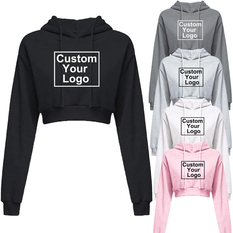 Customized logo new fashionable women\'s printed hooded women\'s long sleeved hooded sports shirt with exposed navel pullover