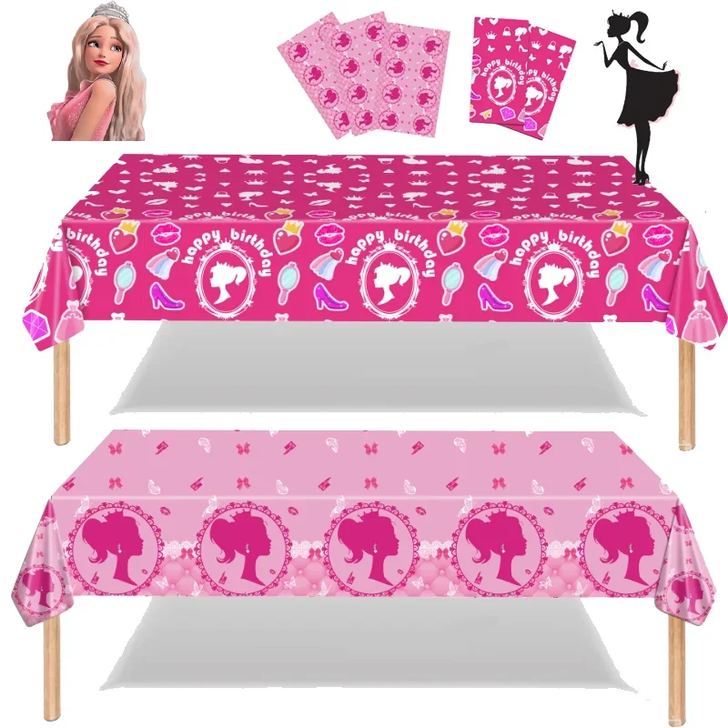 Mantel de plástico desechable Barbie, cubierta de mesa impermeable para fiesta de cumpleaños, boda, escritorio, suministros de decoración, regalos