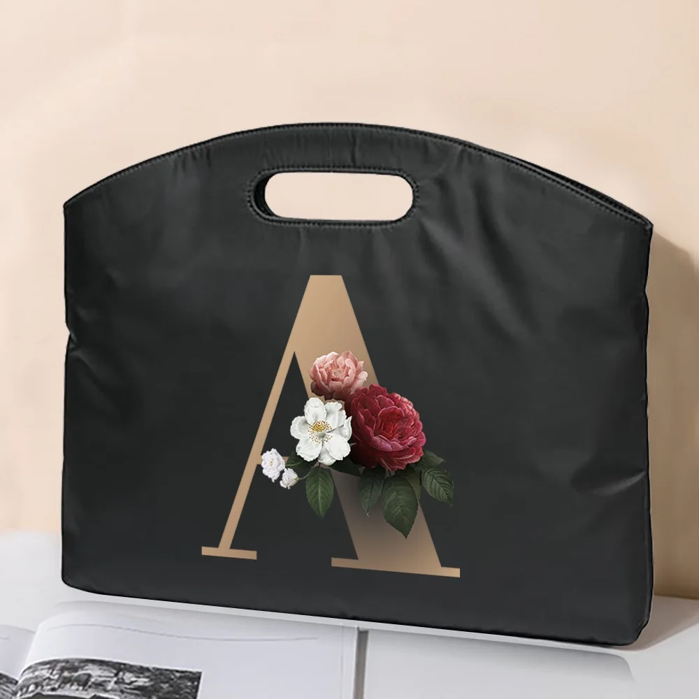 Briefcase Handbag Rose Gold Letter Printing Handbag Business Office Computer Case Laptop Bag Neutral File Conference File Bag