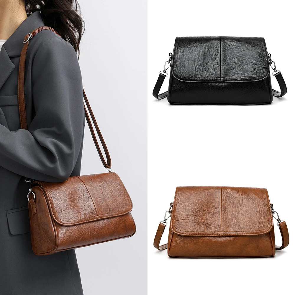 Fashion Women's Shoulder Bag with Adjustable Strap Zip Pocket PU Leather Soft Crossbody Bags for Women Purses Ladies Brown Gifts