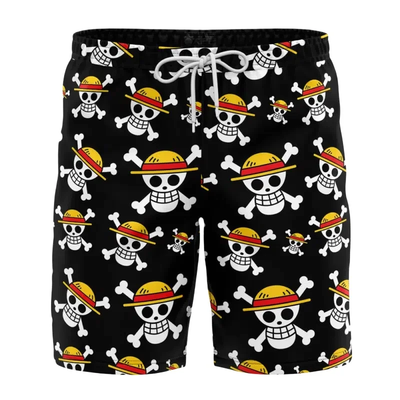 

One Piece Adult Luffy Board Shorts Swim Trunks with Drawstring Pockets, Anime Printed Gym Workout Quick Drying Shorts