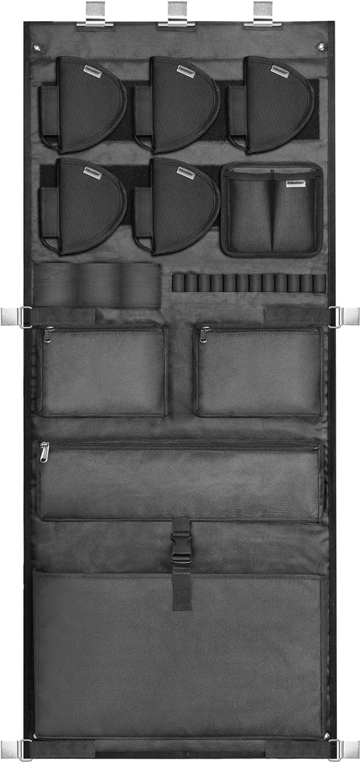

Gun Safe Door Organizer with Pistol Holsters, Mag & Ammo Pouch, 18.5-23 in, Heavy Duty 1680D Oxford, Black