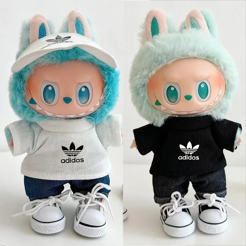 15 17 سنتيمتر ل Labubu دمية الرياضة تي شيرت الجينز فستان أطفال مع سروال داخلي الزي الملابس الكورية المعبود العصرية Adi قبعة بيسبول الملابس والاكسسوارات #1