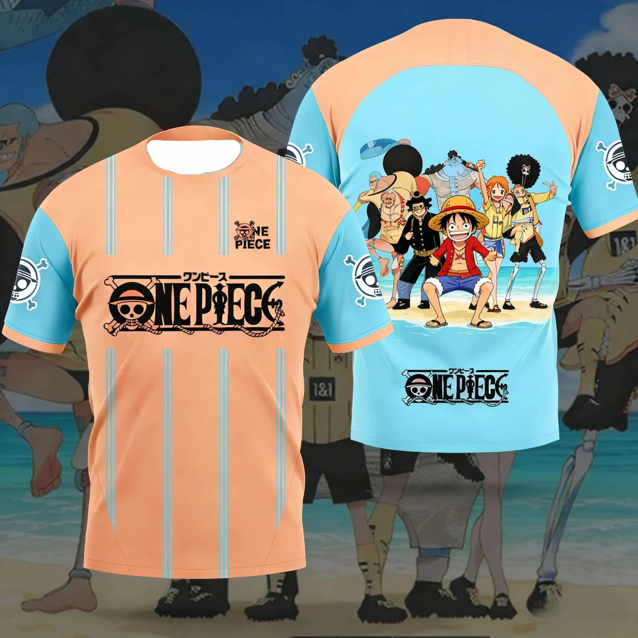 

2026 Summer One Piece Luffy Retro Cosplay T-shirt Men's Oversized 3D Printed Short-sleeved Family Unisex Children's Sports Shirt