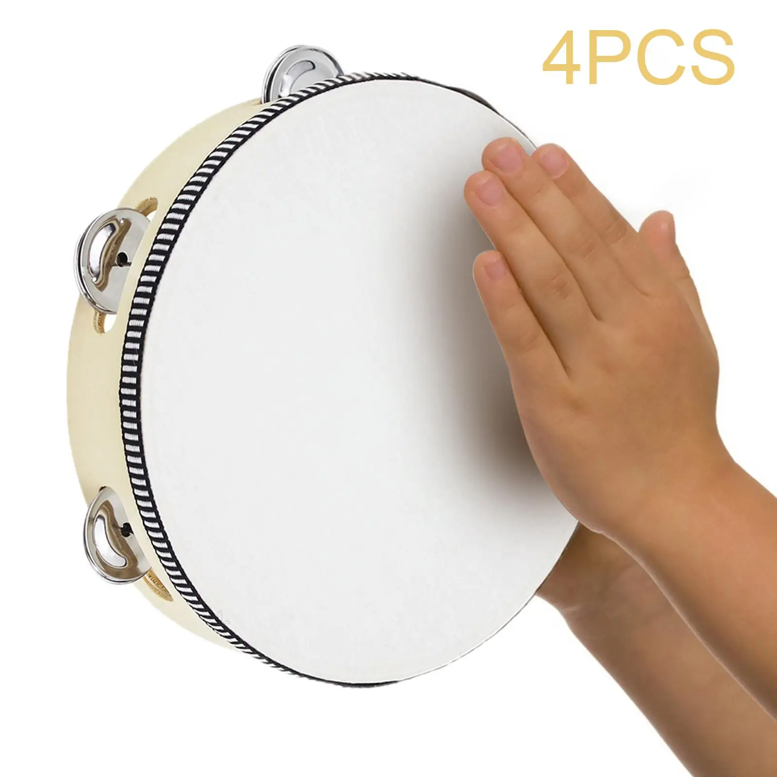 

4x 8 inch Wooden Tambourine Toy Kids Professional Games Party Hand Held Drum