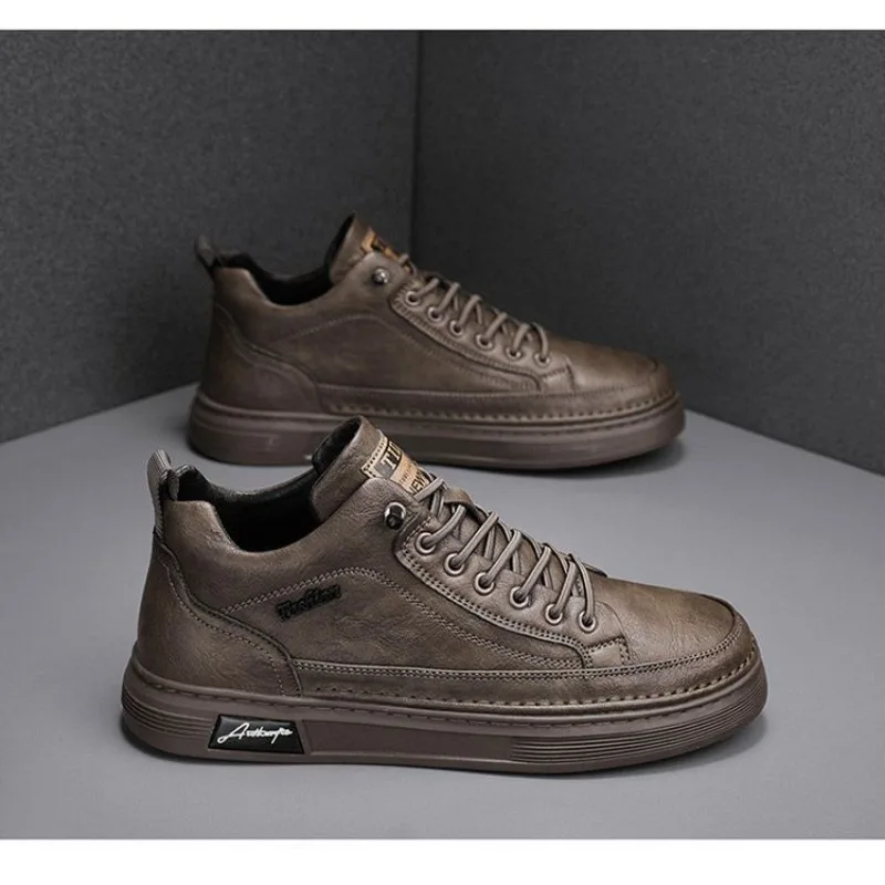 Спортивная повседневная обувь для скейтборда Новинка Осень 2023 дышащая водонепроницаемая модная мужская обувь с высоким верхом трендовая Универсальная кожаная обувь