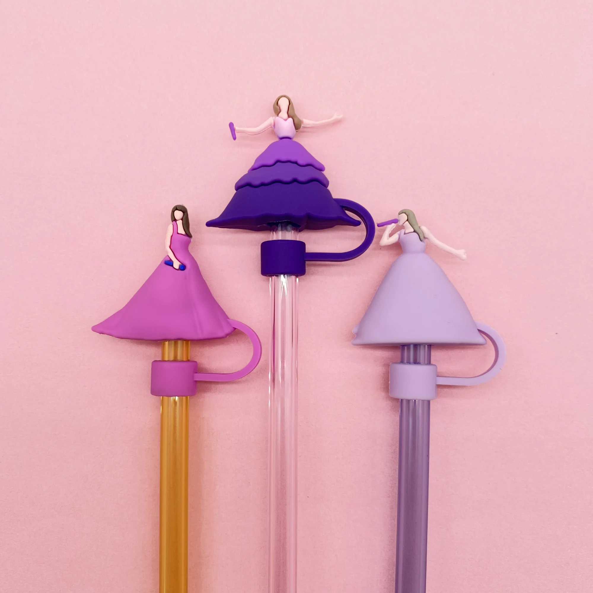 3Pcs Famous singer Straw Cover Cap Cartoon 10MM Drink Straw Plug Reusable Splash Proof Drinking Cup Straw Cap Pendant