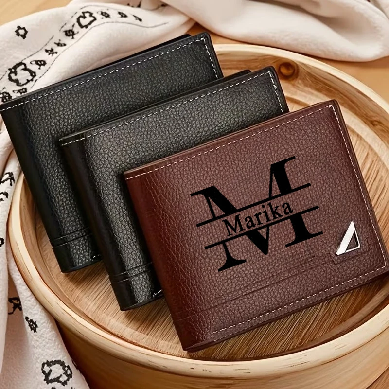 Custom Letter Name Solid Color Men's Wallet, Stylish Foldable Card Holder Purse, Suitable Gifts for Husband Holiday Anniversary