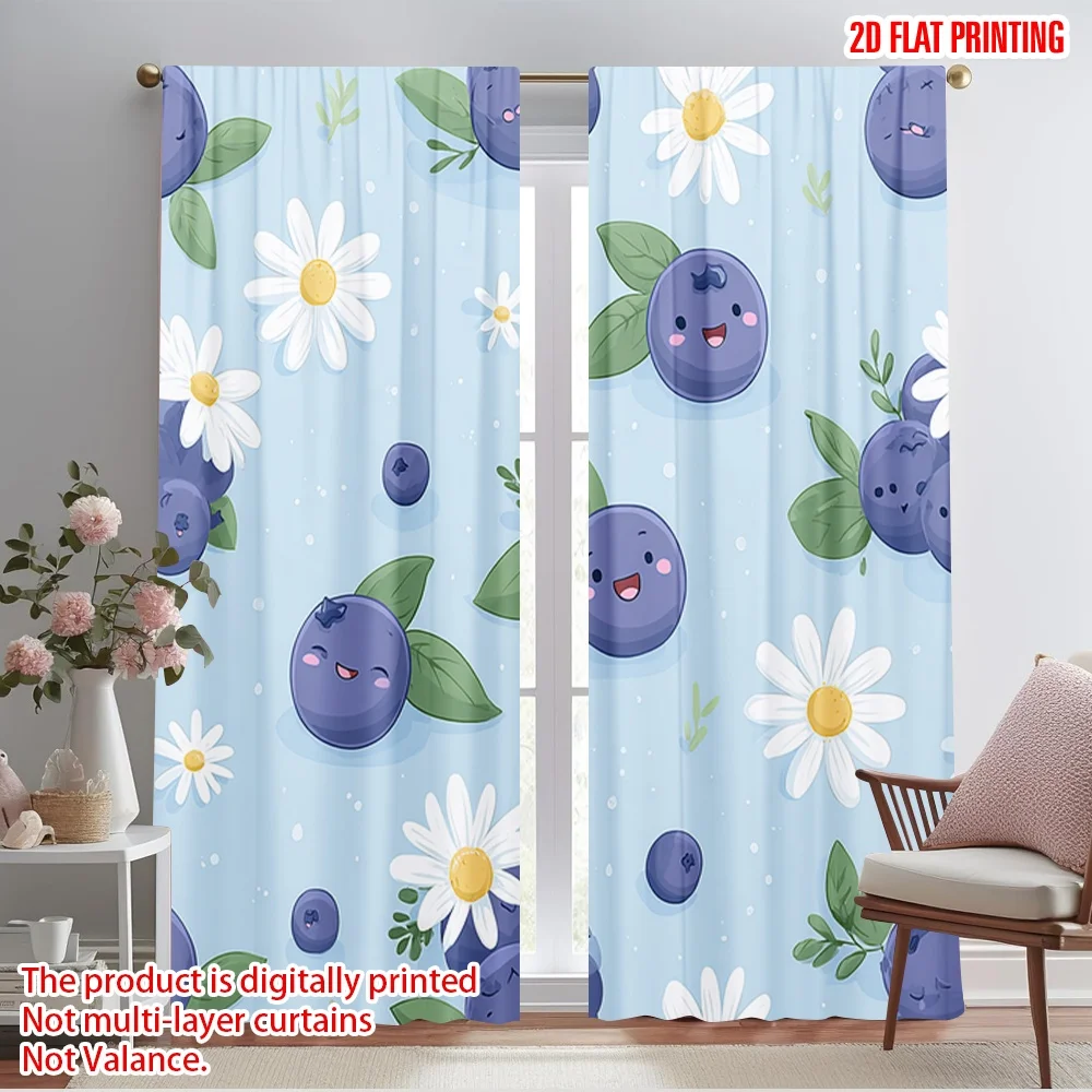 

2pcs 2D flat printing Window Curtains Berry Smiles 100% Polyester Without Electricity Festive Wall Decor Perfect for Home Decor