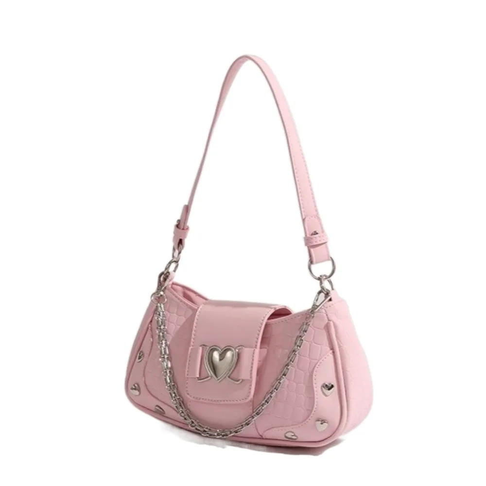 Kawaii Punk Y2k حقيبة تحت الإبط الكورية نمط بولي Leather حقيبة كتف جلدية ستار مشبك معدني حقيبة يد نسائية في الهواء الطلق