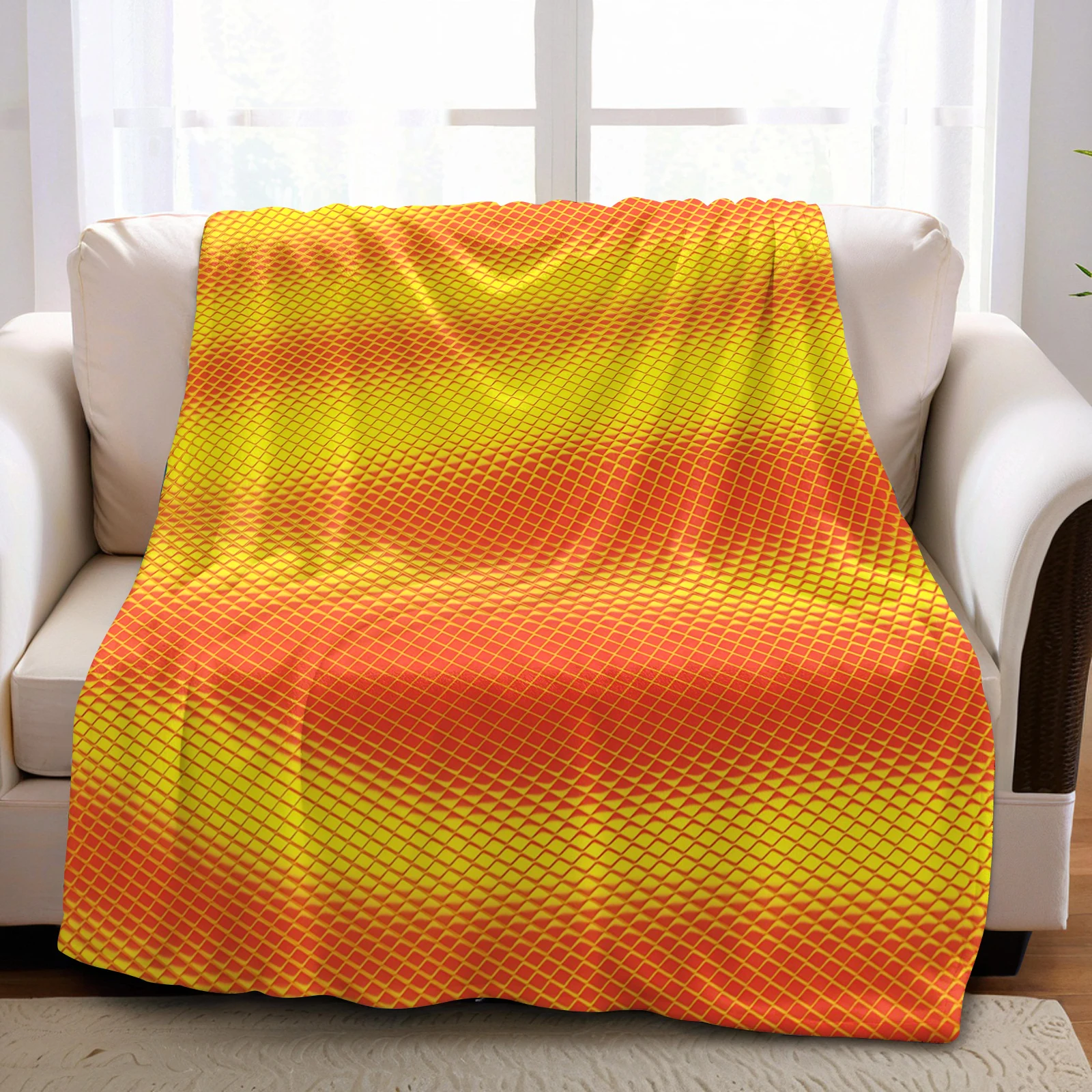 Orange Warp Grid Ultra Soft Sherpa Fleece Blanket Fluffy Warm Halloween Cozy Throw for Sofa Couch Bedroom Gift All season - view 5