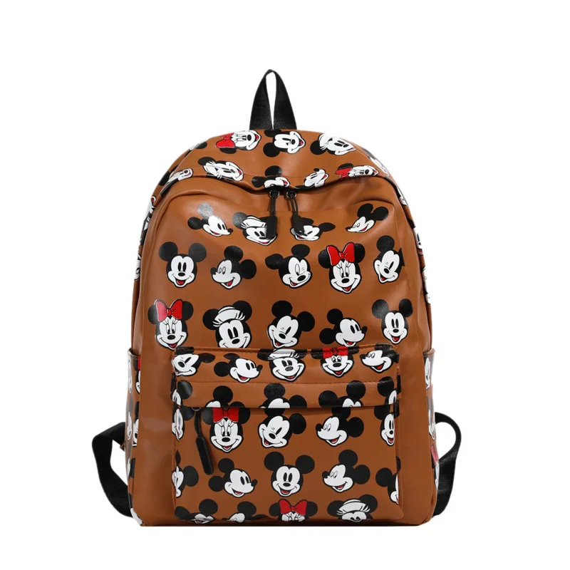 Disney Mickey Backpack Cute Cartoon PU Leather Laptop Bag Minnie Mouse Large Capacity School Bag for Women Fashion Tote Bag