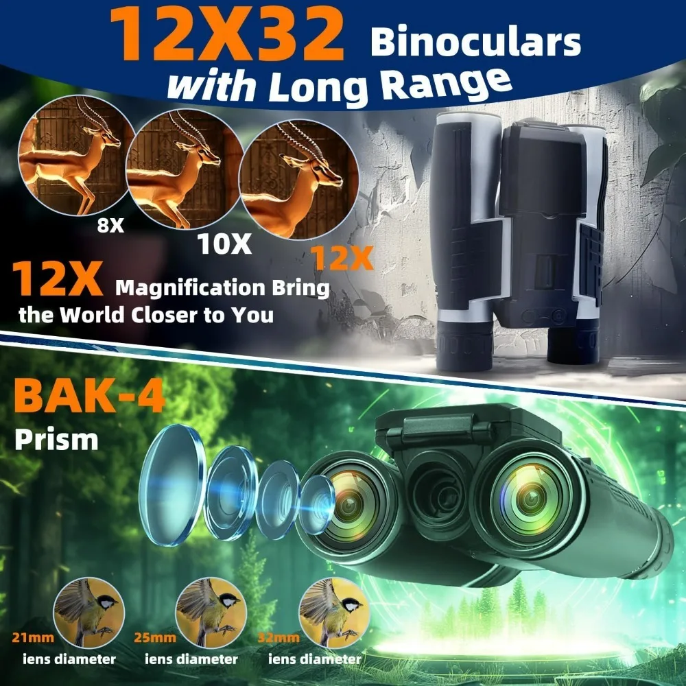 12x32 Binoculars for Adults, Camera 5MP Photo Full HD Video 2