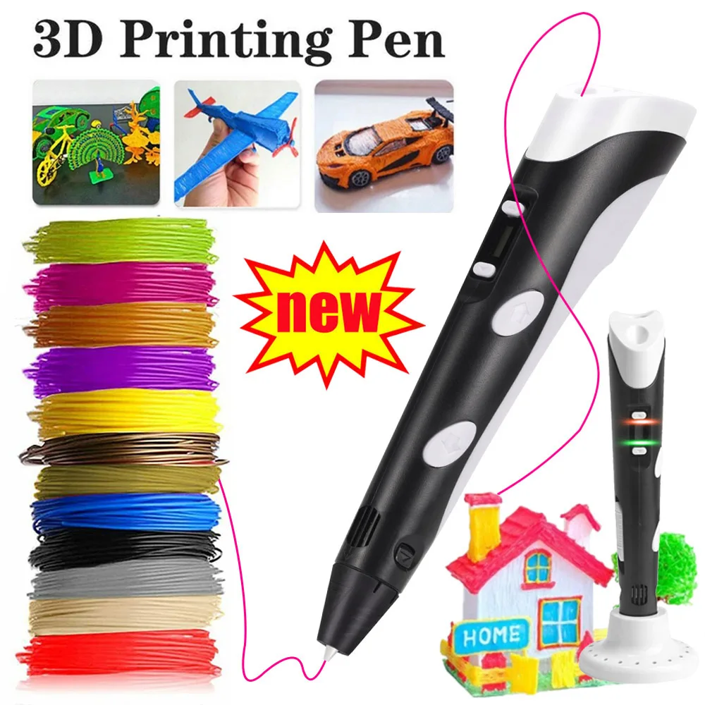 Verbesserter 3D-Druckstift mit 12 Farben und 36 m Filamenten. Ideales 3D-Zeichenwerkzeug als Weihnachts- und Geburtstagsgeschenk für Kinder.