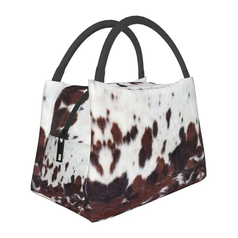 

Scottish Longhorn Cowhide Style Insulated Lunch Bag for Women Portable Animal Skin Leather Printing Thermal Cooler Lunch Tote