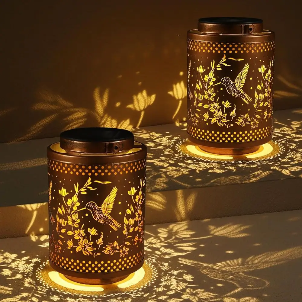 

Set of 2 Metal Lanterns for Outdoor Garden Decor, Waterproof LED Lights, Perfect for Birthday Gifts or Grandma's Yard