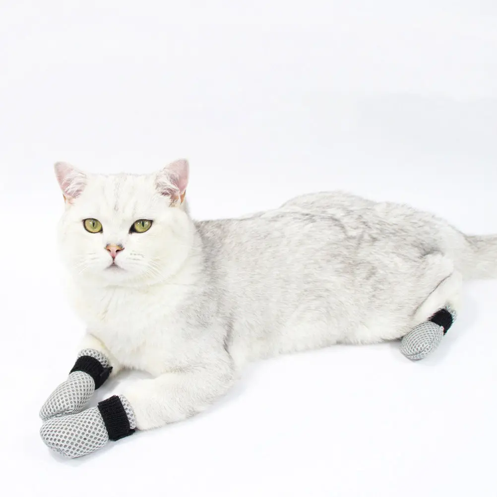 4Pcs Cat Protective Shoes Adjustable Anti Scratch Boots Breathable Mesh Paw Covers for Cats Shoes for Cats Cat Boots view 3