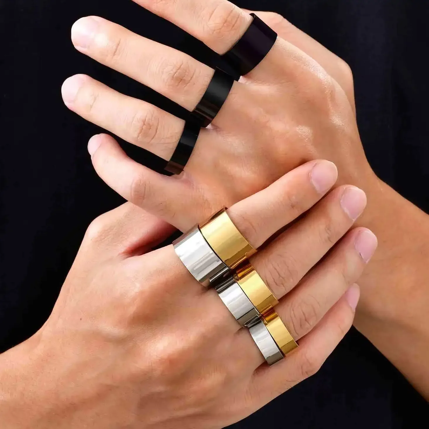 Punk Bend Ring for Men Boys,High Polished Stainless Steel Adjustable Ring,6/8/11.5mm Width Simple Ring for Husband Son Dad