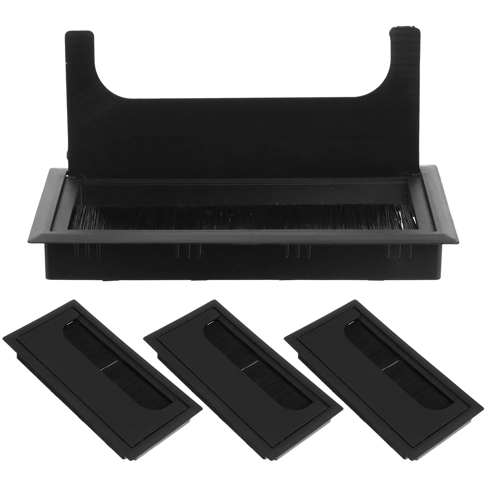 4Pcs Desk Grommet Box with Brush Black Cable Hole Cover Office Wire Management Dust Prevention Easy Installation