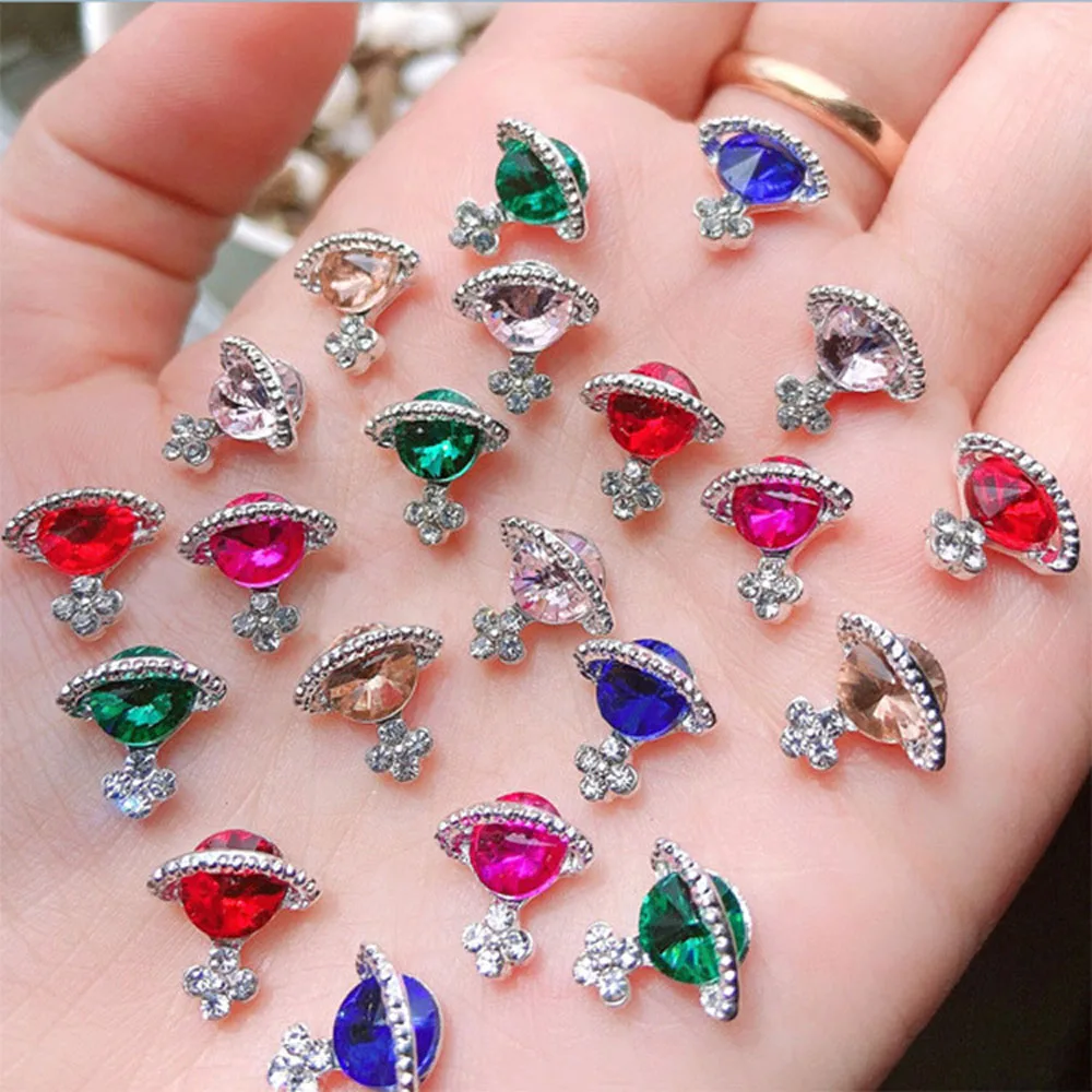 

3D Alloy Planet Cross Nail Art Chamrs 10pcs/lot Colorful Saturn Designs Rhinestones Diamond Decorations Jewelry Nail Accessories