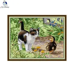 Set di punti croce con stampa animalier gattino e oca Aida 14CT 11CT Count tela tessuto ricamo kit per cucire ago e filo fai da te