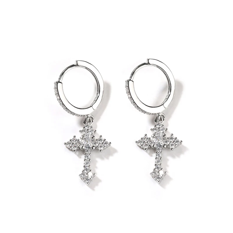 

Shiny Rhinestone CZ Zircon Cross Earrings for Women Fashion Silver Color Piercing Earring Birthday Party Jewelry Accessory Gifts