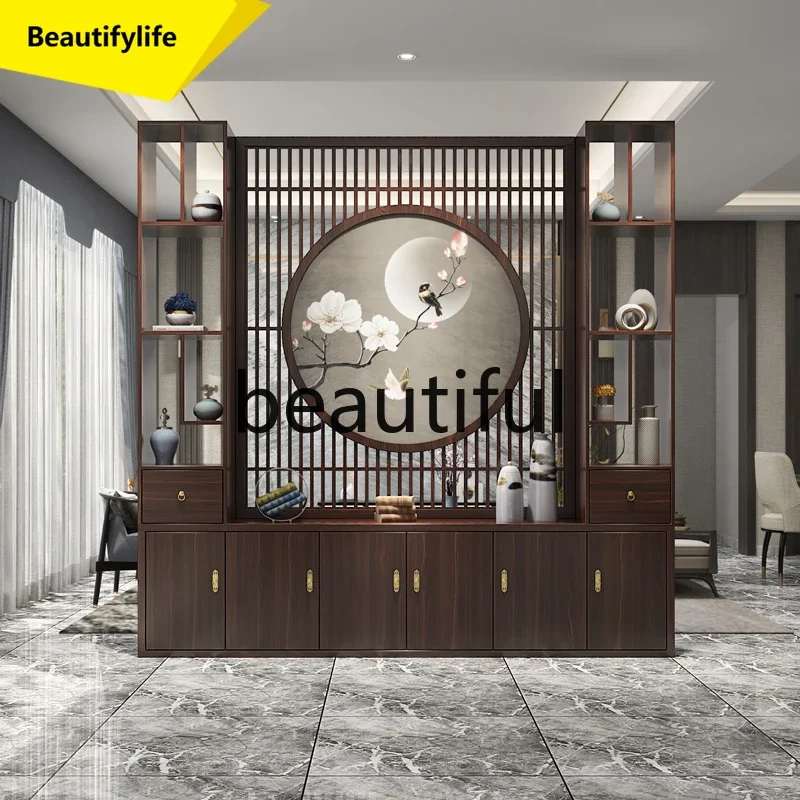 Q181  New Chinese-style screen partition cabinet restaurant solid wood household rack office shelter entrance cabinet