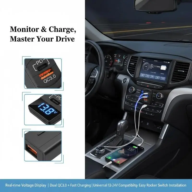 

54W USB Charger Socket Rocker Switch USB C PD QC30 Waterproof Fast Charge For Car RV Truck UTV