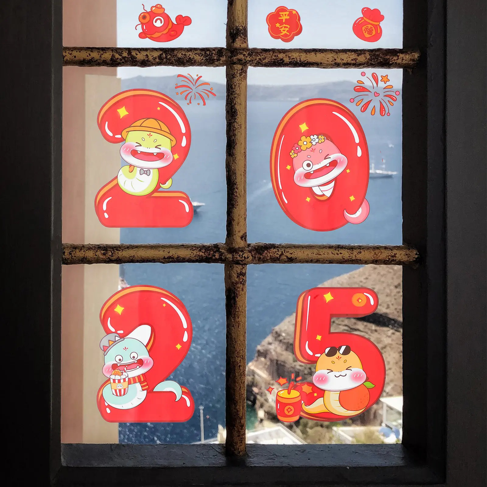 2025 Year of The Snake Window Clings Chinese New Year Cartoon Stickers Spring Festival Door Window Decals Festive Glass view 3