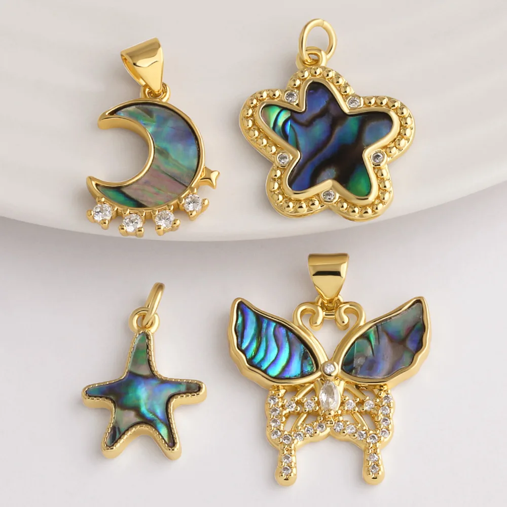 OCESRIO White Crystal Shell Moon Star Butterfly Design Charm Pendant for Necklace DIY Jewelry Making Component Wholesale pdtb890